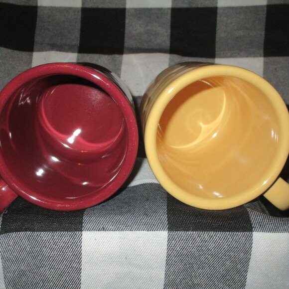 2 Longaberger Pottery Woven Traditions Butternut & Paprika Coffee 12oz Mugs Cups - Picture 4 of 4